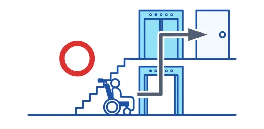 エレベーターを利用する車椅子のイラスト